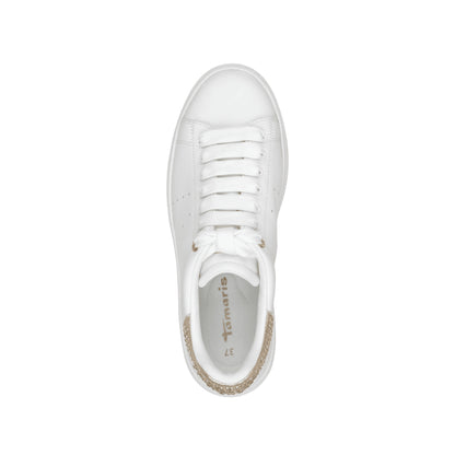 Tamaris White Lace Up Trainer Diamante Detailing  23755-45