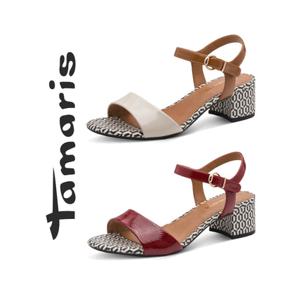 Tamaris Retro Patterned Patent Sandal Block Heel 28249-42