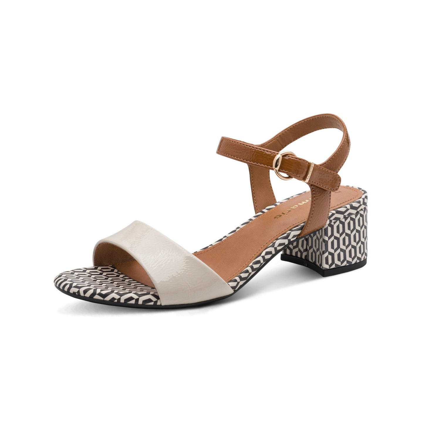 Tamaris Retro Patterned Patent Sandal Block Heel 28249-42