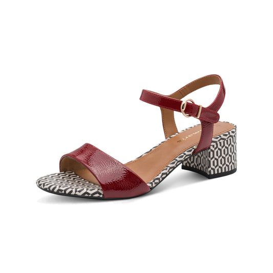 Tamaris Retro Patterned Patent Sandal Block Heel 28249-42