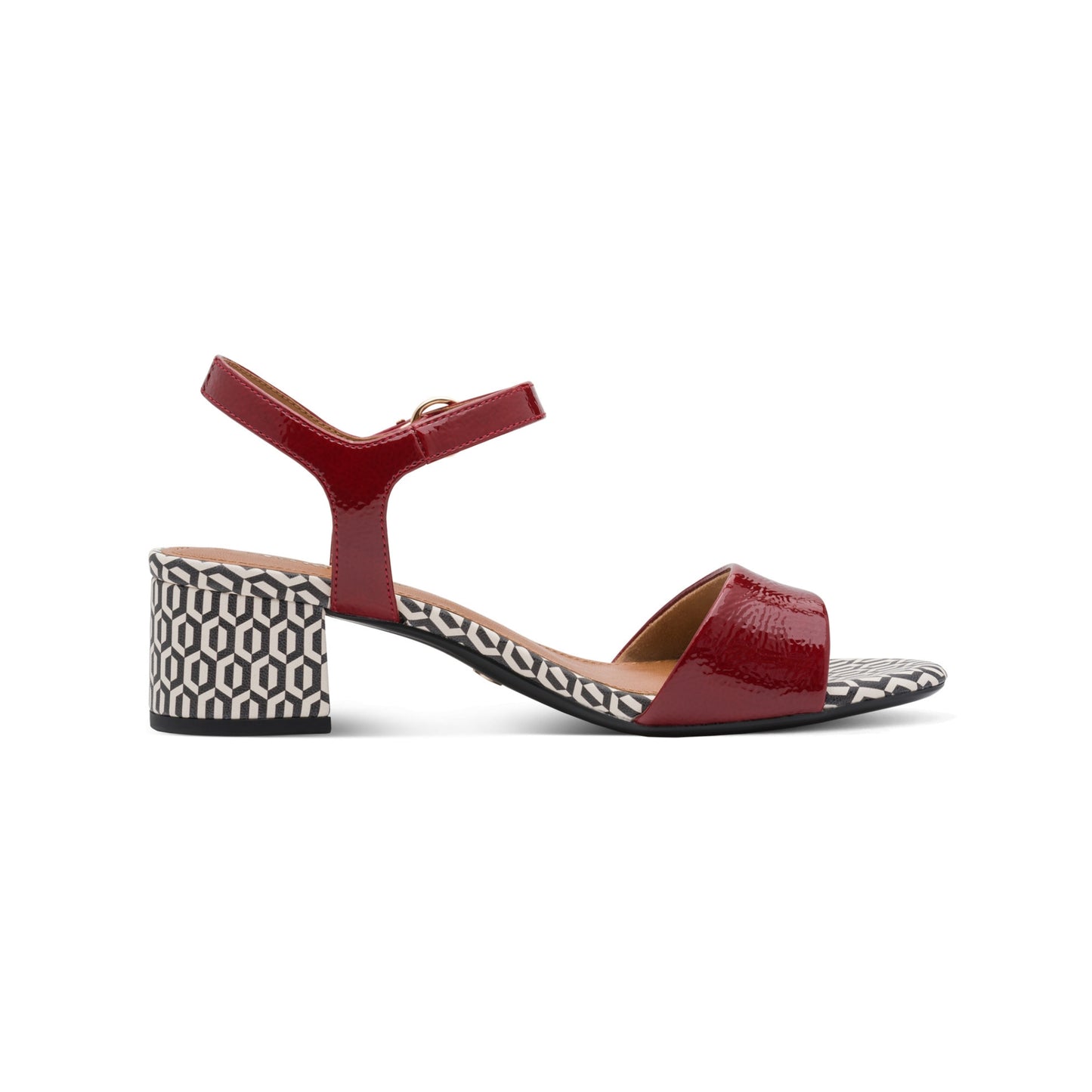 Tamaris Retro Patterned Patent Sandal Block Heel 28249-42