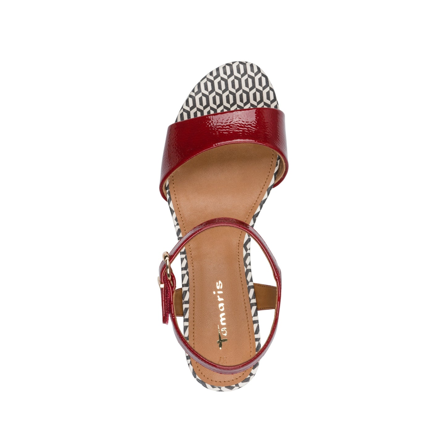 Tamaris Retro Patterned Patent Sandal Block Heel 28249-42