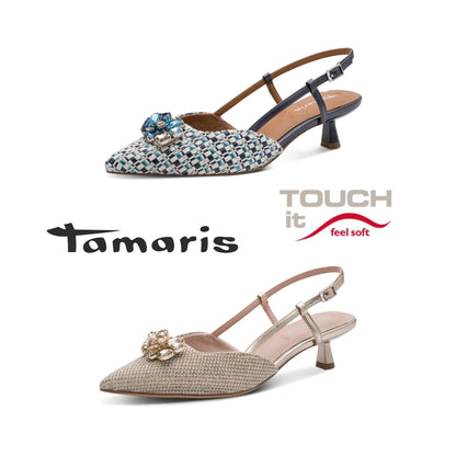 Tamaris Pointed Toe Kitten Heel Gemstone Shoes 29512-46