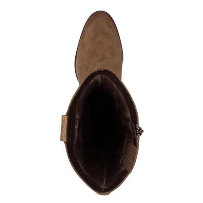Tamaris Knee High Block Heel Suede Leather Boot Camel Brown 25576-47