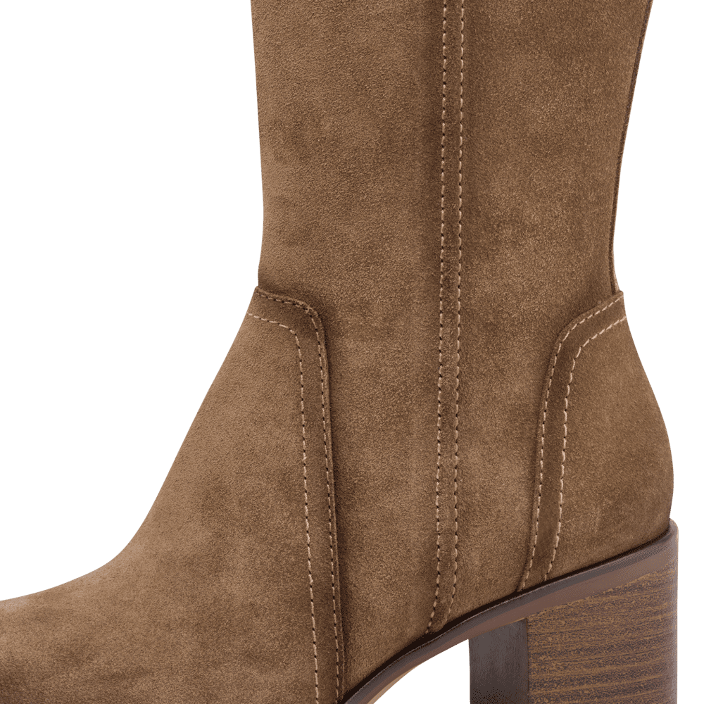 Tamaris Knee High Block Heel Suede Leather Boot Camel Brown 25576-47