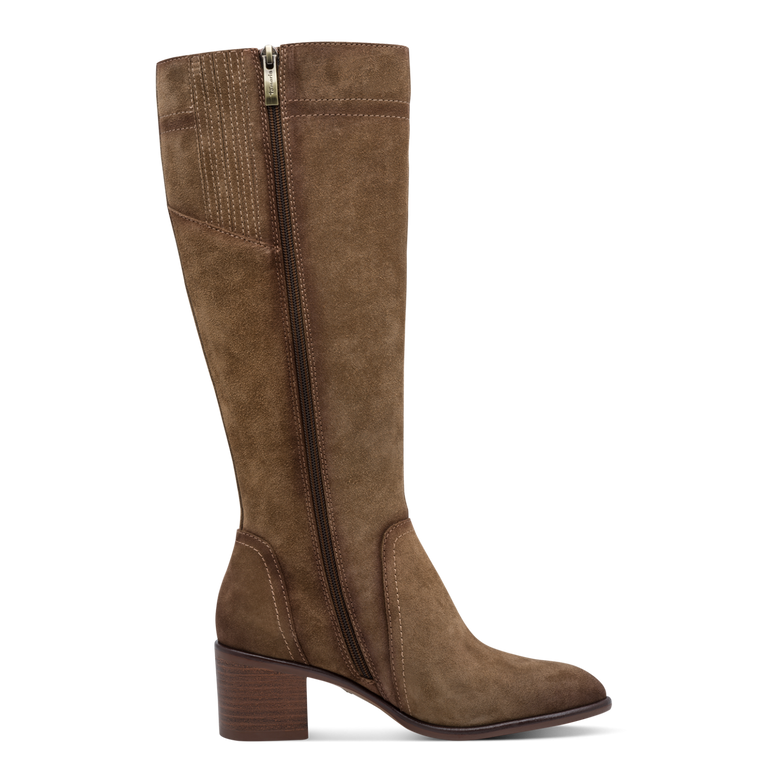 Tamaris Knee High Block Heel Suede Leather Boot Camel Brown 25576-47