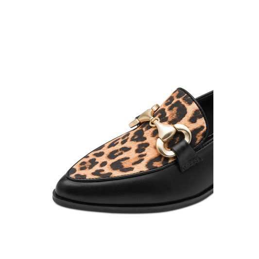 Marco Tozzi Pointed Toe Loafer Leopard Print Black 24216-45