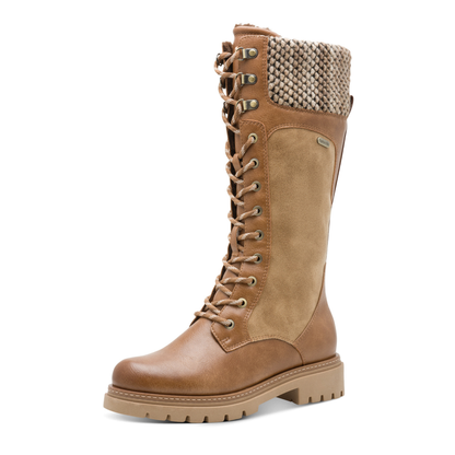 Marco Tozzi knee High Water Resistant Lace Up Boot Nut Combi 26626-45