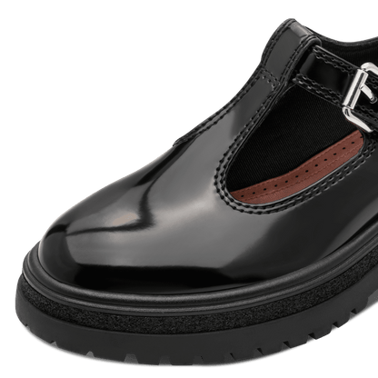 Tamaris T-Bar Chunky Sole Black Patent Shoe 24324-45