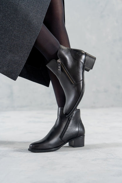 Remonte Ankle Boot Block Heel Leather Black R5190-00